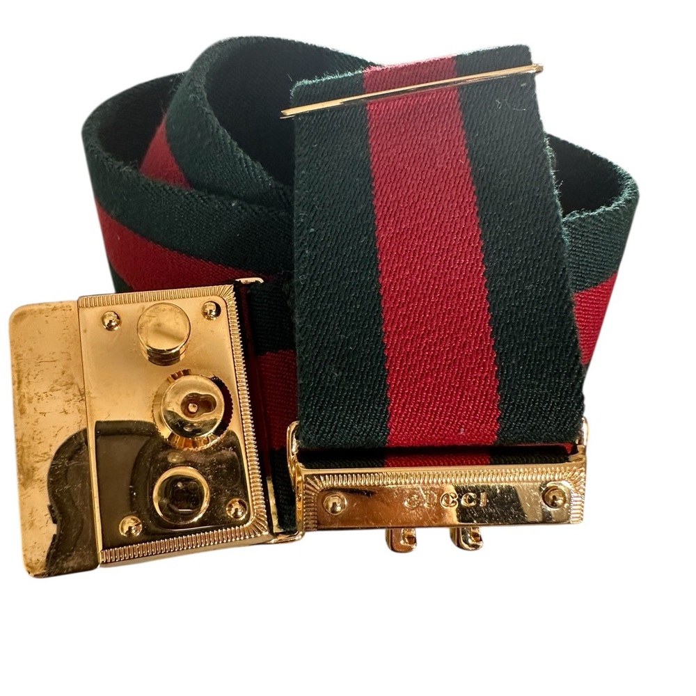 Gucci Red and Green Belt with Gold Buckle - Picture 2 of 9